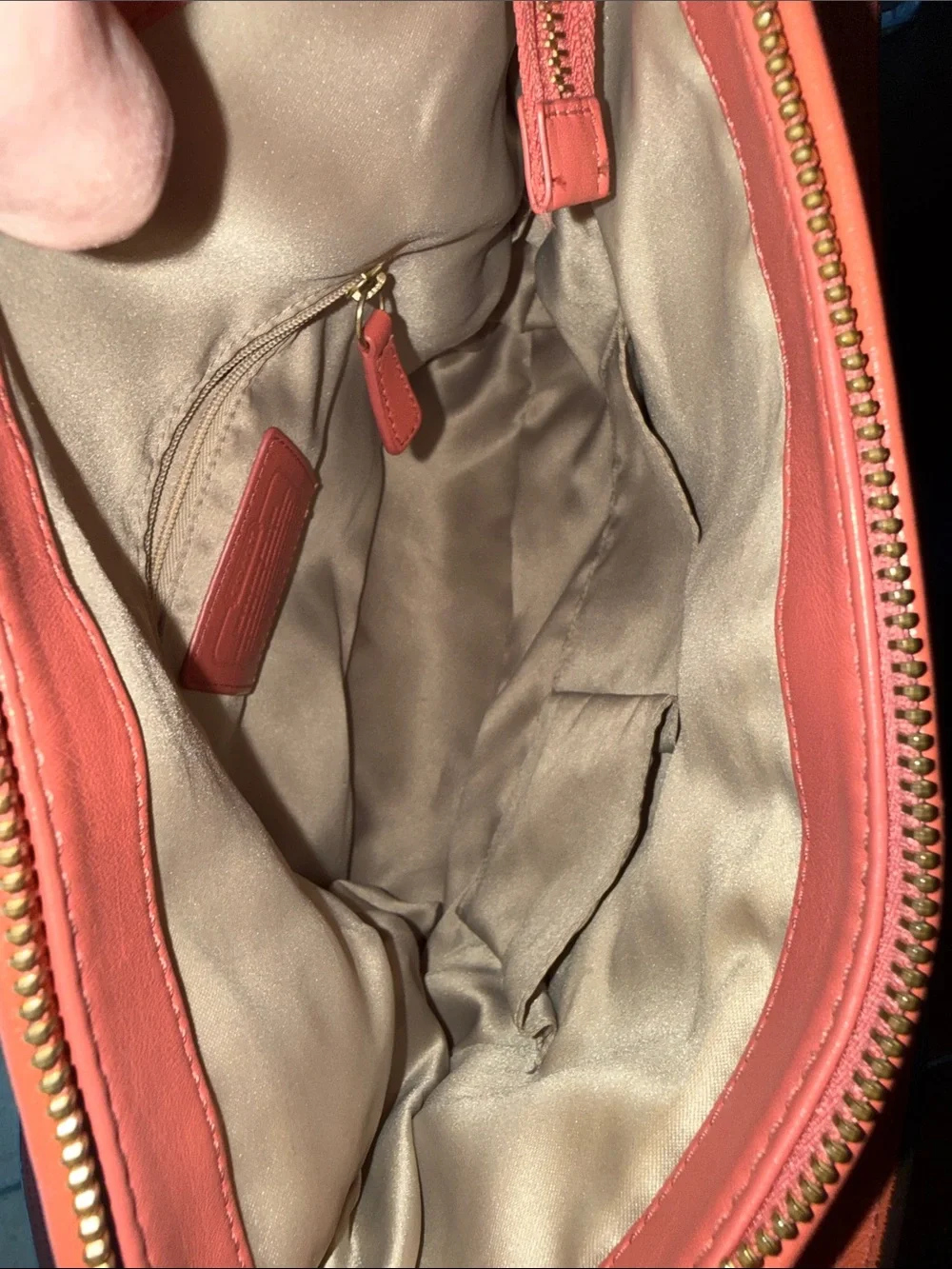 Coach Coral Leather Shoulder Bag with Coral Accent Wallet